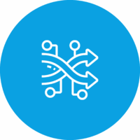 Symbol für Datenfluss oder Netzwerkverbindung auf blauem Hintergrund