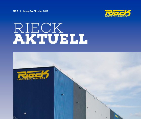 Titelblatt einer Ausgabe der Rieck Logistik-Gruppe mit einem Foto eines Gebäudes der Firma.