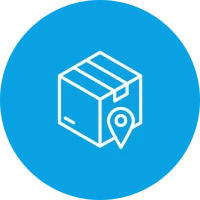 Paket mit Standortmarkierung auf blauem Hintergrund