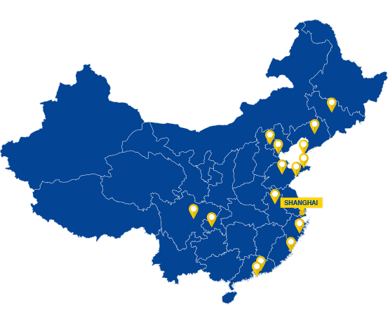 Karte von China mit markierten Städten, darunter Shanghai.